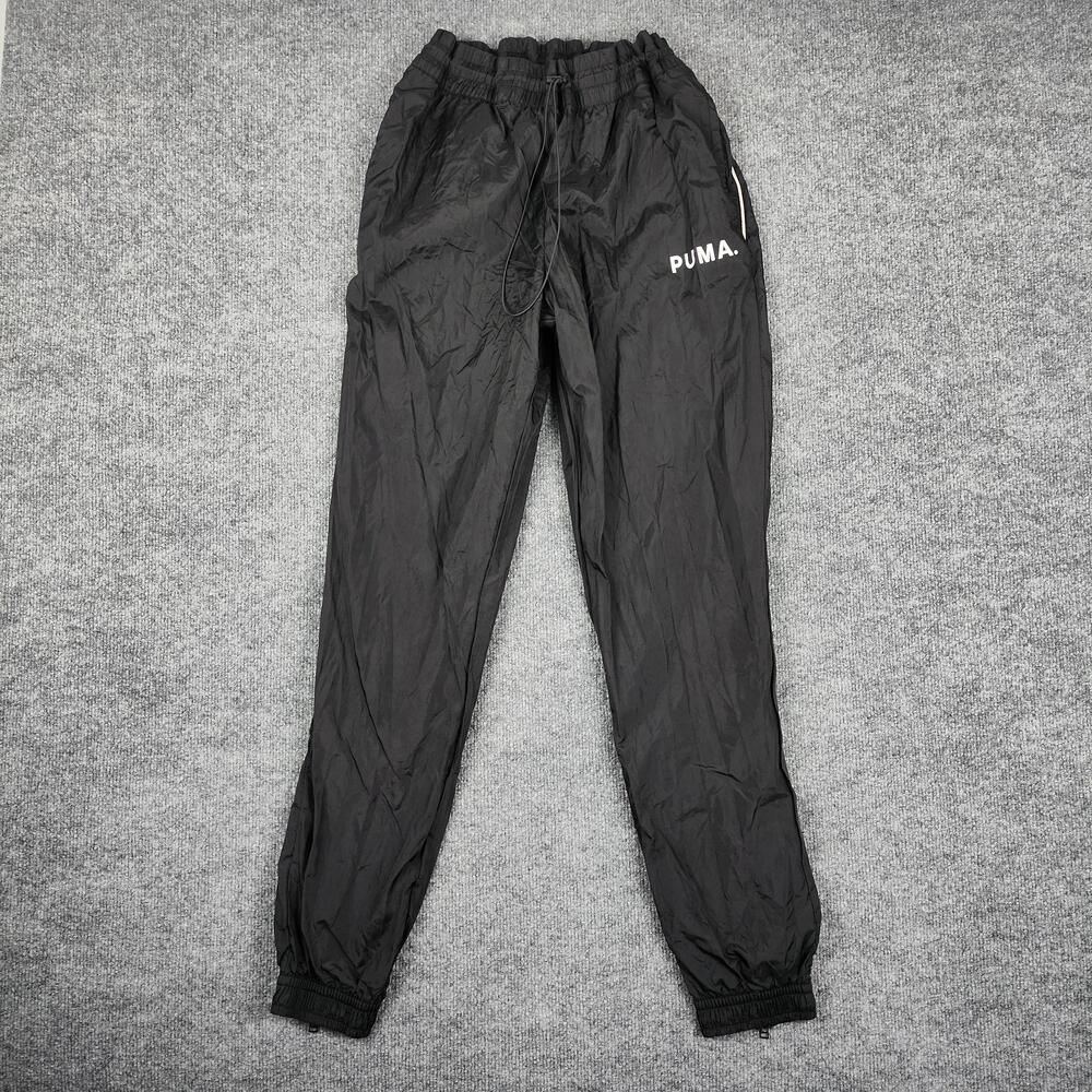 Puma Track Pants Mens Large Black Woven Mesh Lined Ankle Zip Athletic Training